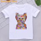 Забавная детская одежда Акварельная Собака Тедди с принтом животных футболка для девочекмальчиков кавайная детская одежда летние топы Футболка с цветами