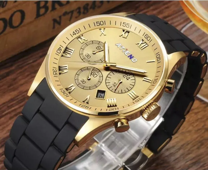 ATIENO роскошные мужские силиконовые Кварцевые водонепроницаемые наручные часы