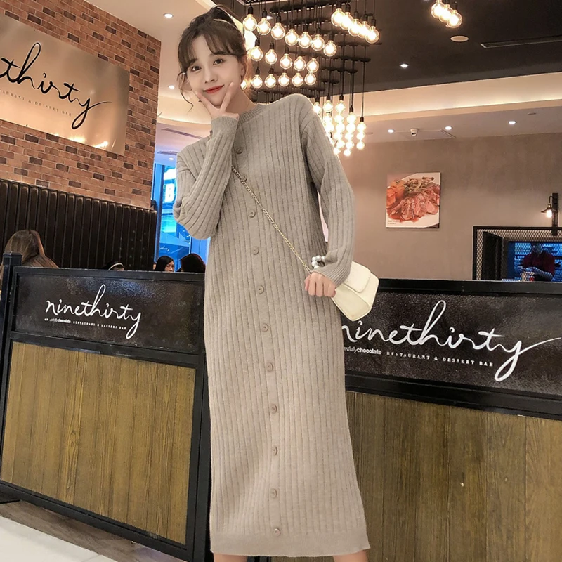 Женское трикотажное платье-свитер BGTEEVER прямое длинное платье в полоску с круглым