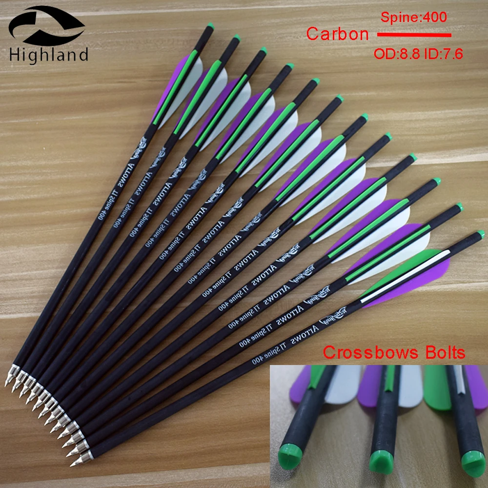 

12 PCS Spine 400 Carbon Arrows 16 17 18 20 Inches OD:8.8mm ID:7.6mm 4" Rubber Fletching Crossbows Bolts for Archery shooting