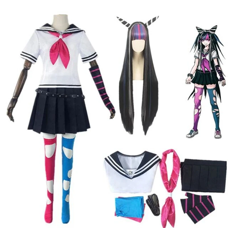 

Anime Super Dangan Ronpa 2 Danganronpa Ibuki Mioda Cosplay Costume Dress Wig Women Girls Jk School Uniform Sailor Suit Skirt Set