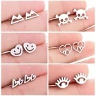 Женские серьги-гвоздики SMJEL из нержавеющей стали, гвоздики с изображением горного черепа, смайлика, глаза, сердца, индивидуальные украшения для детей, Подарочная бижутерия