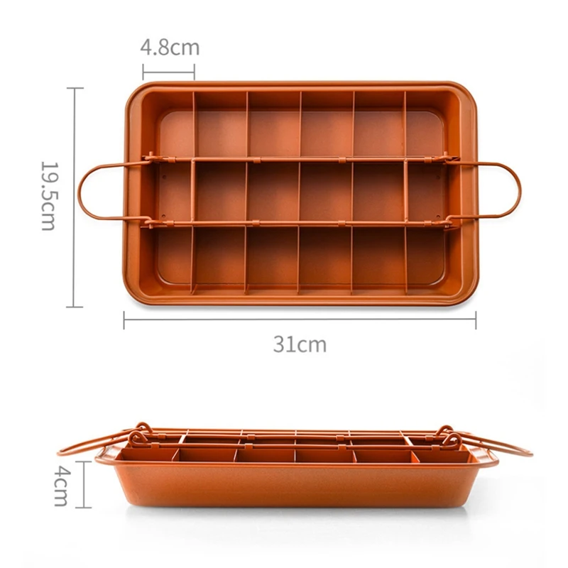 

18 Holes Brooklyn Brownie Copper Nonstick Baking Pan with Built-In Slicer Ensures Perfect Crispy Edges Metal Utensi