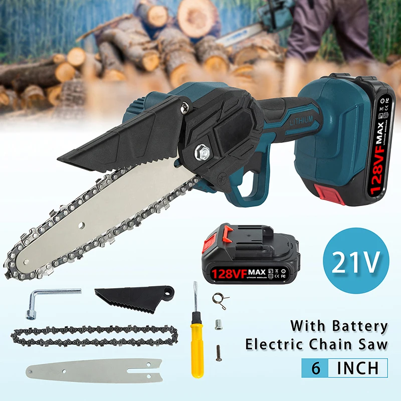 

US Plug 6Inch Mini Electric Chainsaw Handheld Cordless Rechargeable Wood Cutting Lithium Chainsaw Pruning Logging Shears