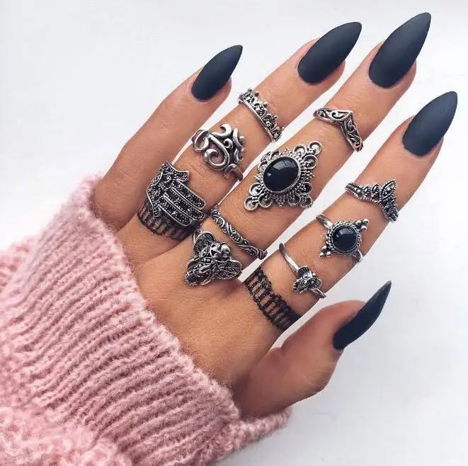 

European and American retro jewelry simple set ring gem elephant palm ten-piece ring set joint ring Zinc Alloy Charm jewlery