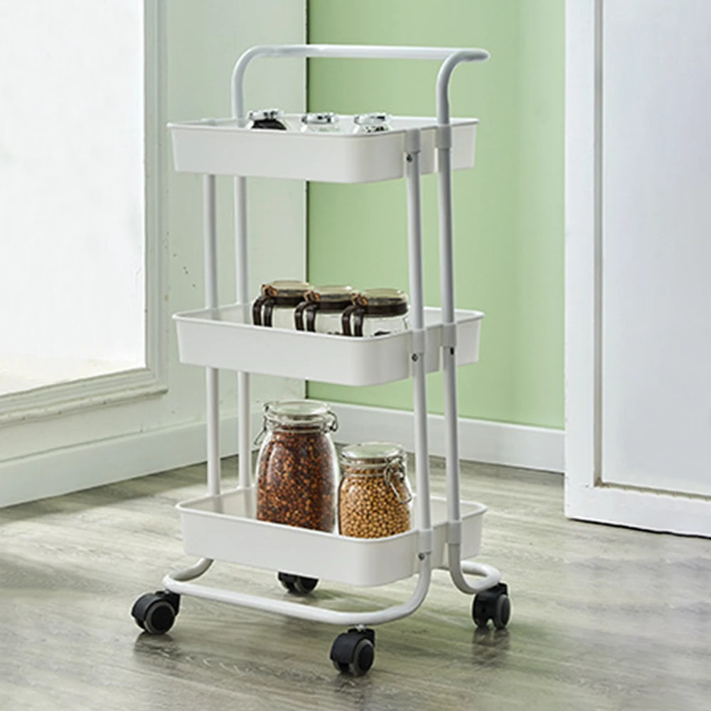 

3-Tier Rolling Utility Winkelwagen Keuken Trolley Rollende Opslag Winkelwagen Met Afsluitbare Wiel En Handvat Multifunctionele