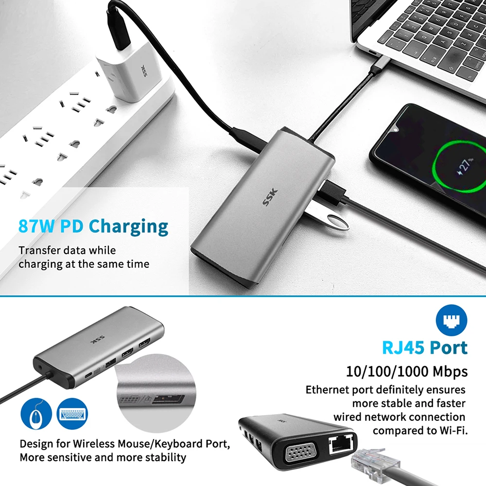 Адаптер SSK USB C HUB HDMI 11 в 1 к 3 0 док-станции Type-C многофункциональный адаптер для