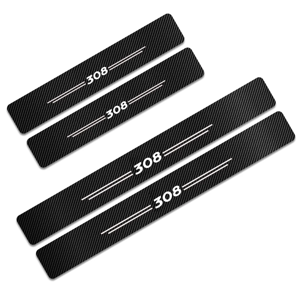 

4PCS Auto Decorative Car Door Sill Stickers Scuff Plate Guards For Peugeot 308 Door Threshold Carbon Fiber Protector Accessories