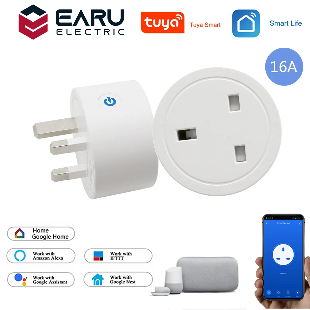 

16A UK Smart Wifi Power Plug Energy Monitor Timer Smart Home House Wifi Wireless Socket Outlet for Alexa Google Home by Tuya App