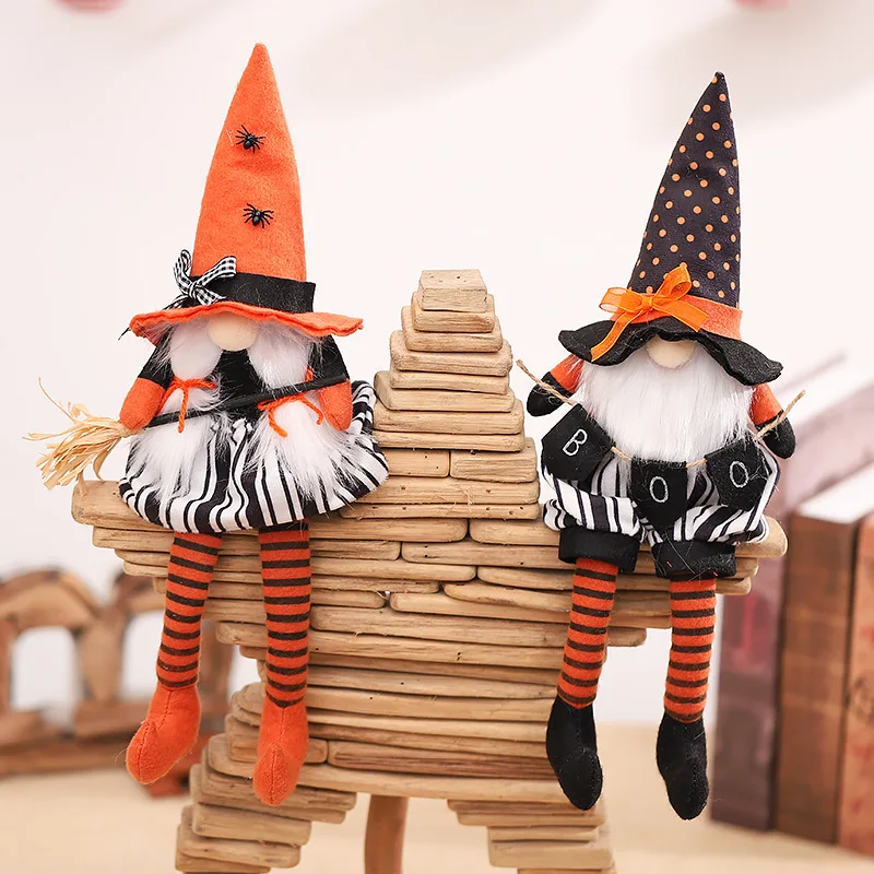 

Halloween Faceless Doll with Broom/Banner Long Legged Dwarf Doll Creative Home Holiday Desktop Ornaments Decor 2020ing