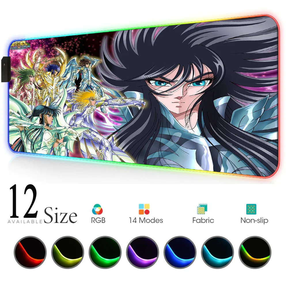 

Saint Seiya Pc Mouse Mat Large Rgb Led Mouse Pad Anime Gamer Desktop Computer Mat for Laptop Skins Carpet Mouse Xxl Play Mats