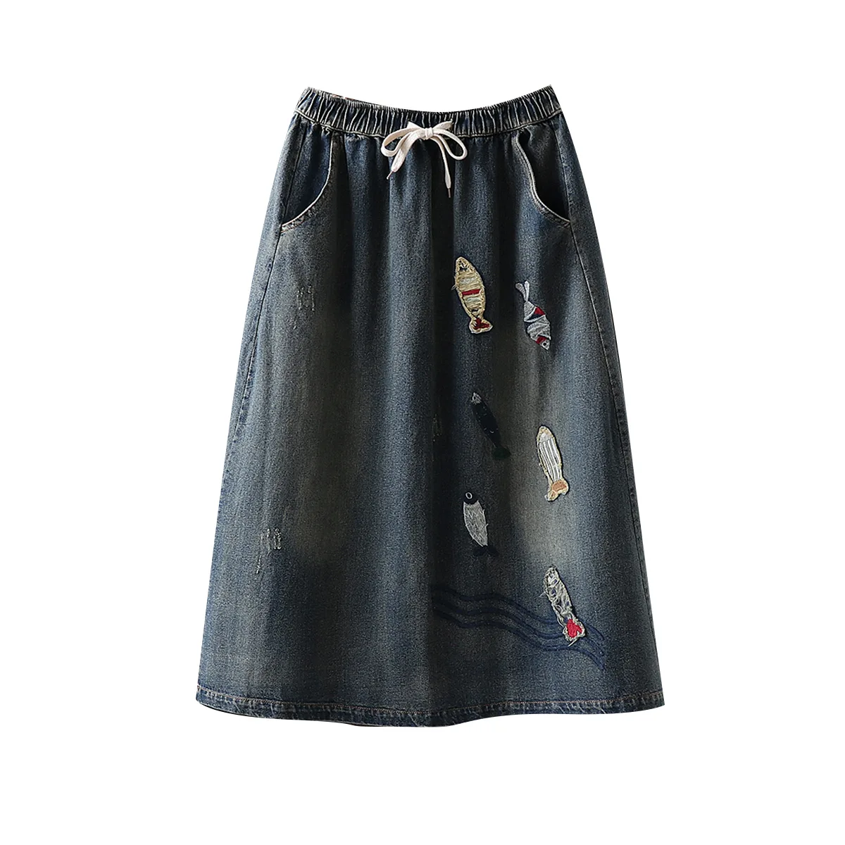 Осенне-зимняя юбка ретро Женская джинсовая с эластичной резинкой на талии 2019