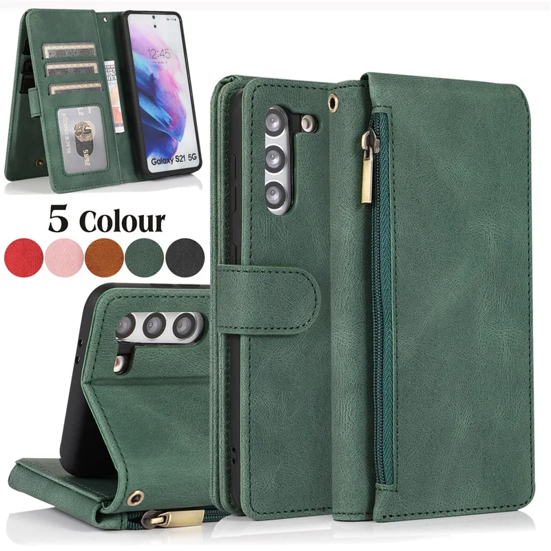 

Leather Flip Zipper Wallet Case For Samsung Galaxy S21 Ultra S20 FE S10 S9 Plus Note 20 Ultra 10 9 Phone Cases Cover Coque Mujer