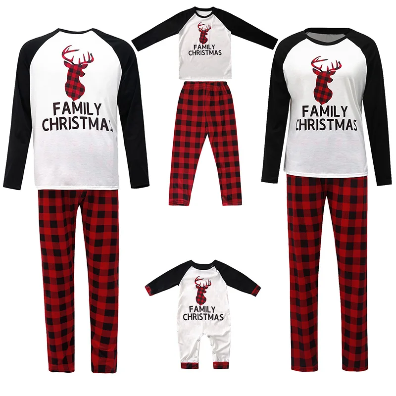 

Семейный комплект одежды, Рождественский пижамный комплект, топы с длинным рукавом и брюки в клетку с оленем, домашняя одежда, одежда для сн...