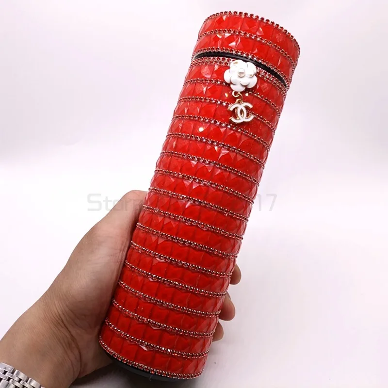 

Smart Thermos Mug with Temperature Display Handmade Sparkling High-end Rhinestones Water Bottle Thermos Bottle Insulated Flask