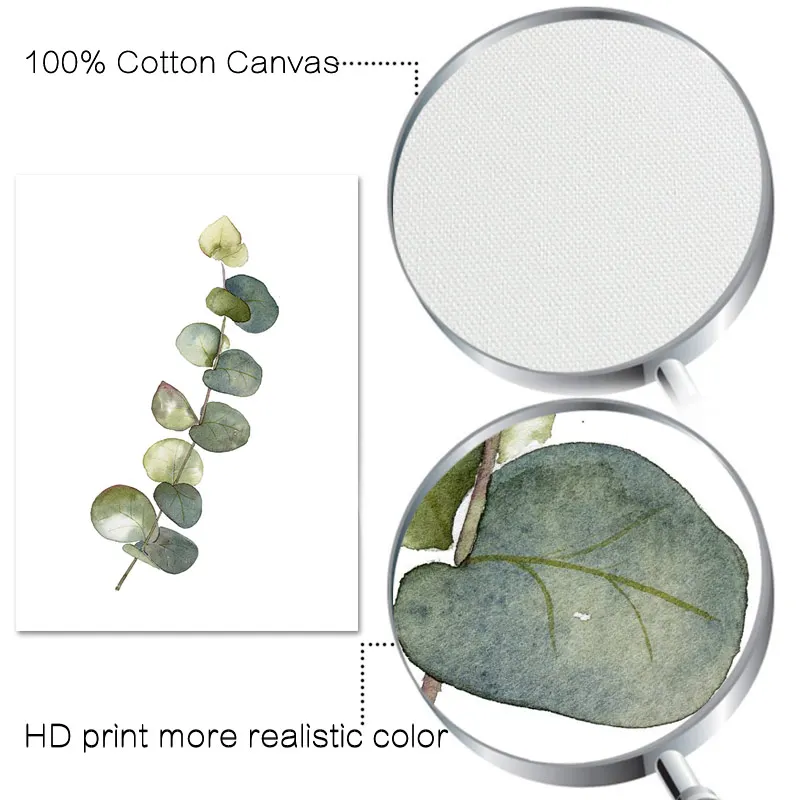 Плакаты и принты акварельных листьев настенная Картина на холсте с зелеными