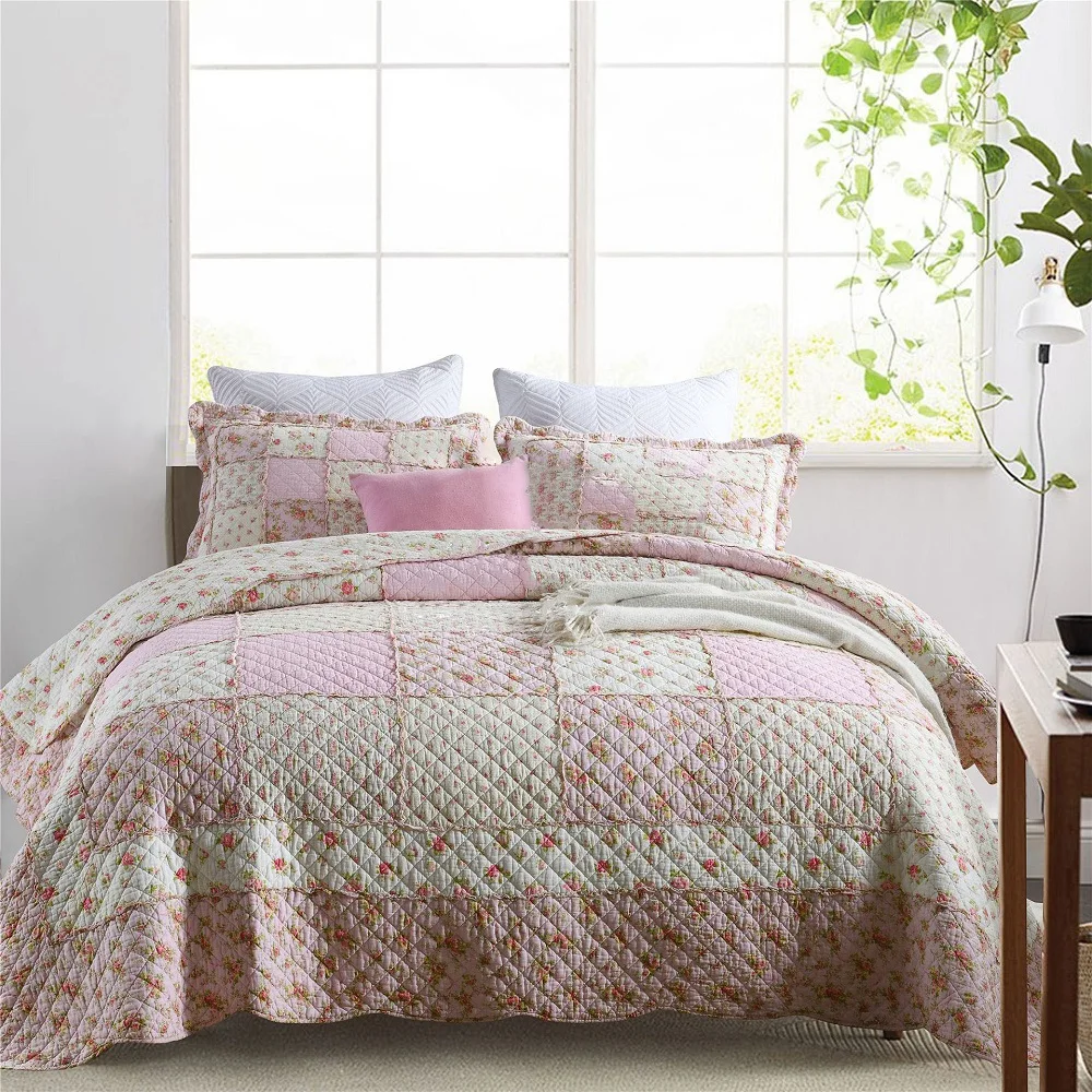 Chausb-colcha de algodón para cama, edredón de retazos florales, colcha de tamaño Queen, manta de verano, 3 uds.