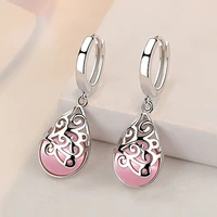womens pink white opal drop earrings for wedding silver plated fashion party earring charm bride wedding anniversary jewelry