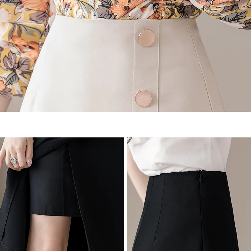 Женская юбка трапециевидной формы REALEFT Офисная с завышенной талией и пуговицами