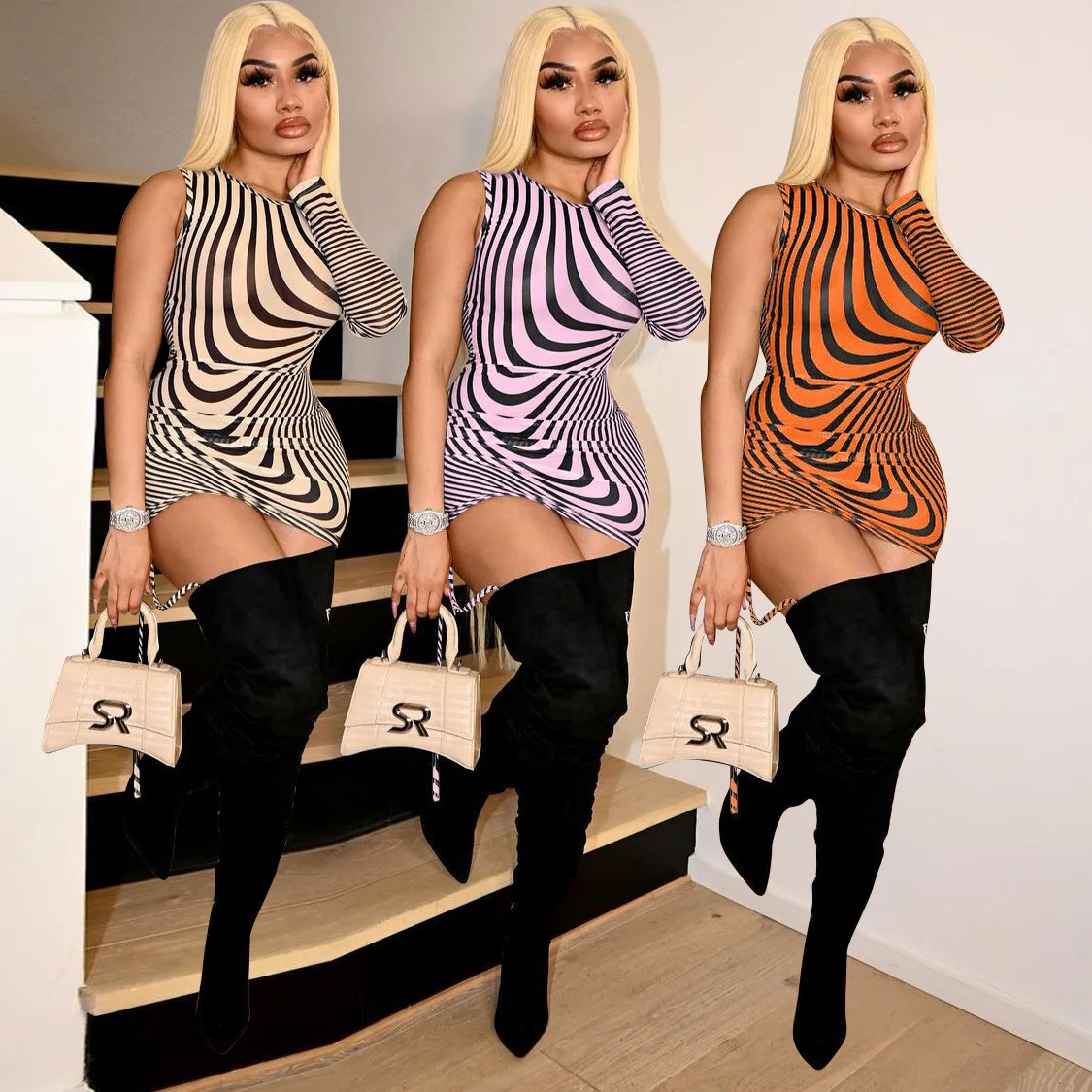 

Women Dresses Summer 2021 Zebra Striped Print Sexy Dress One Shoulder Bodycon Mini Dresses For Women Sexy Club Night Party Dress