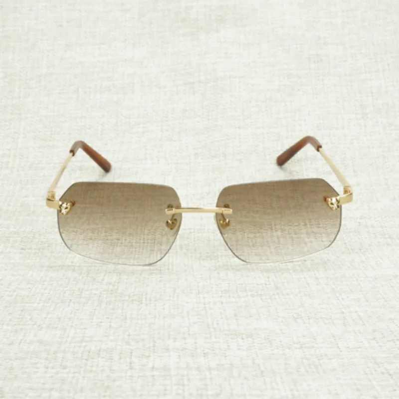 

Luxury Leopard Style New Lens Shape Sunglasses Men Rimless Metal Frame Gafas Women for Outdoor Accessories Oculos Shades