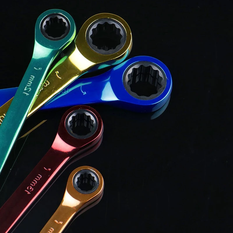 

7Pcs Color Ratchet Wrench Multi-Function Dual-Purpose Open Movable Wrench Hand Tools Set 8-19mm