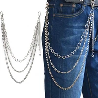 punk hip hop trendy single three layer belt key chain waist pants chain jeans long metal clothing accessories jewelry