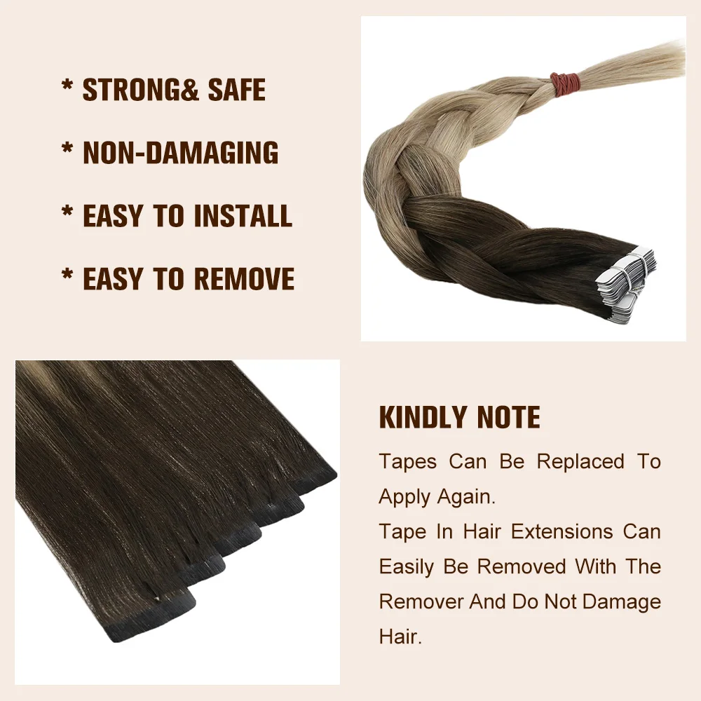 Full Shine Tape in Hair Extensions 50 Gram Glue On Hair Balayage Color Machine Remy Human Hair Extensions Invisible Hair Tapes