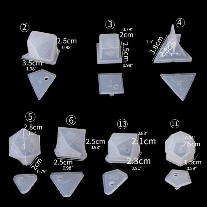 7 Shapes Dice Fillet Square Triangle Dice Mold Crystal Epoxy Resin Mold Kit Dice Digital Game Silicone Mould Art Jewerly Making images - 6