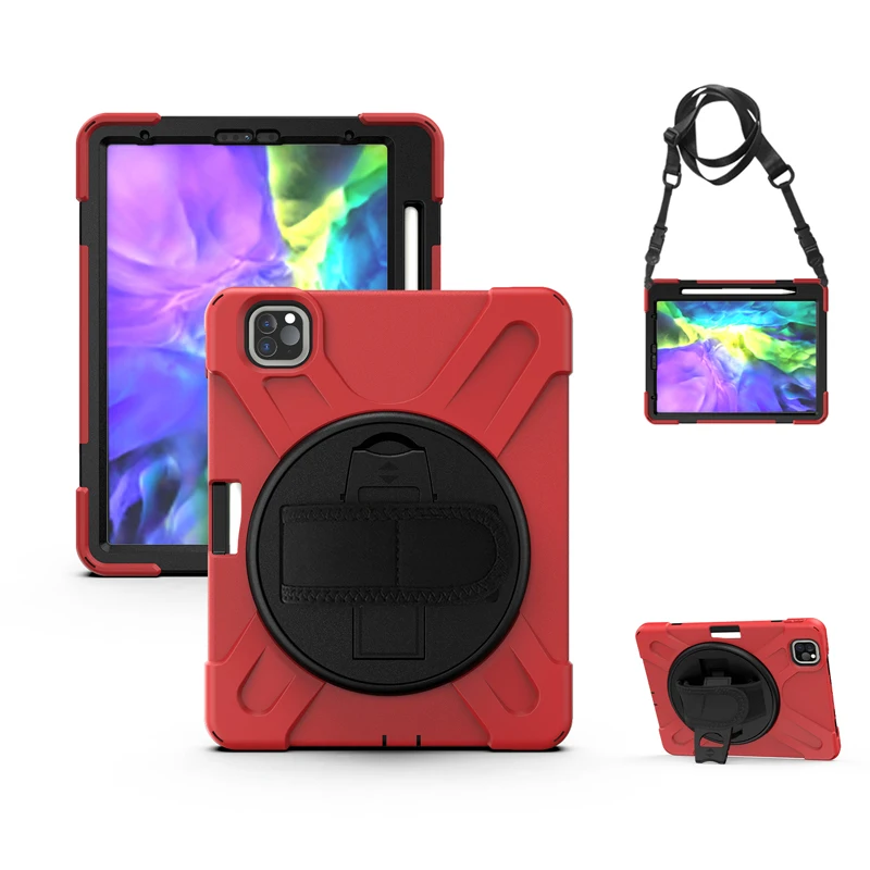 

For iPad Air4 10.8 Inch Silicon Shockproof Case Shoulder Handheld Cover 360 Degree Rotation PC Stand Back Cover for iPad 2020