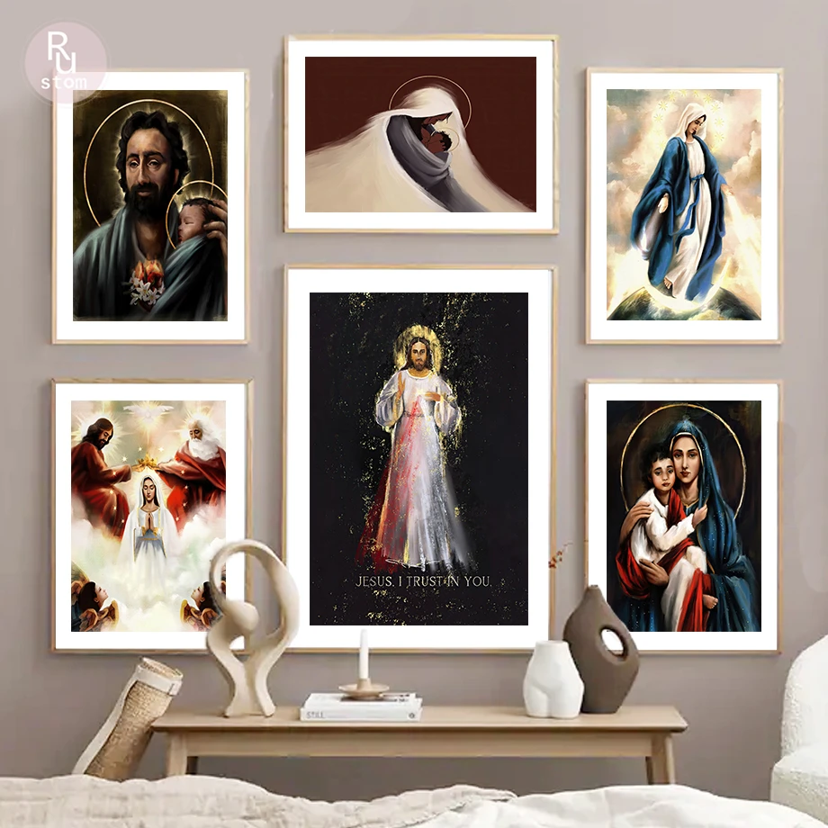 

Holy Catholic Mary Jesus God Crucified Wall Art Canvas Painting Nordic Posters And Prints Wall Pictures For Living Room Decor