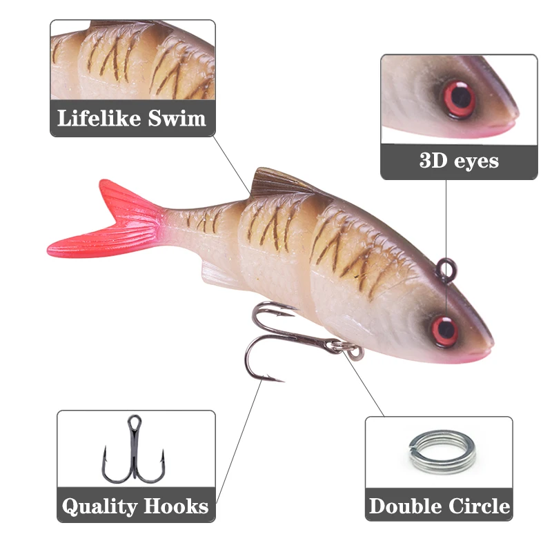 1Pcs Multi Jointed Silicone Soft Bait 12cm 31g Sinking Wobblers Fishing Lure 3 Segment Swimbait for Pike Bass Trout Pesca Tackle