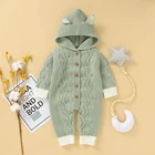 Комбинезон детский с длинным рукавом, Одежда для новорожденных детей с капюшоном, однотонный, в рубчик