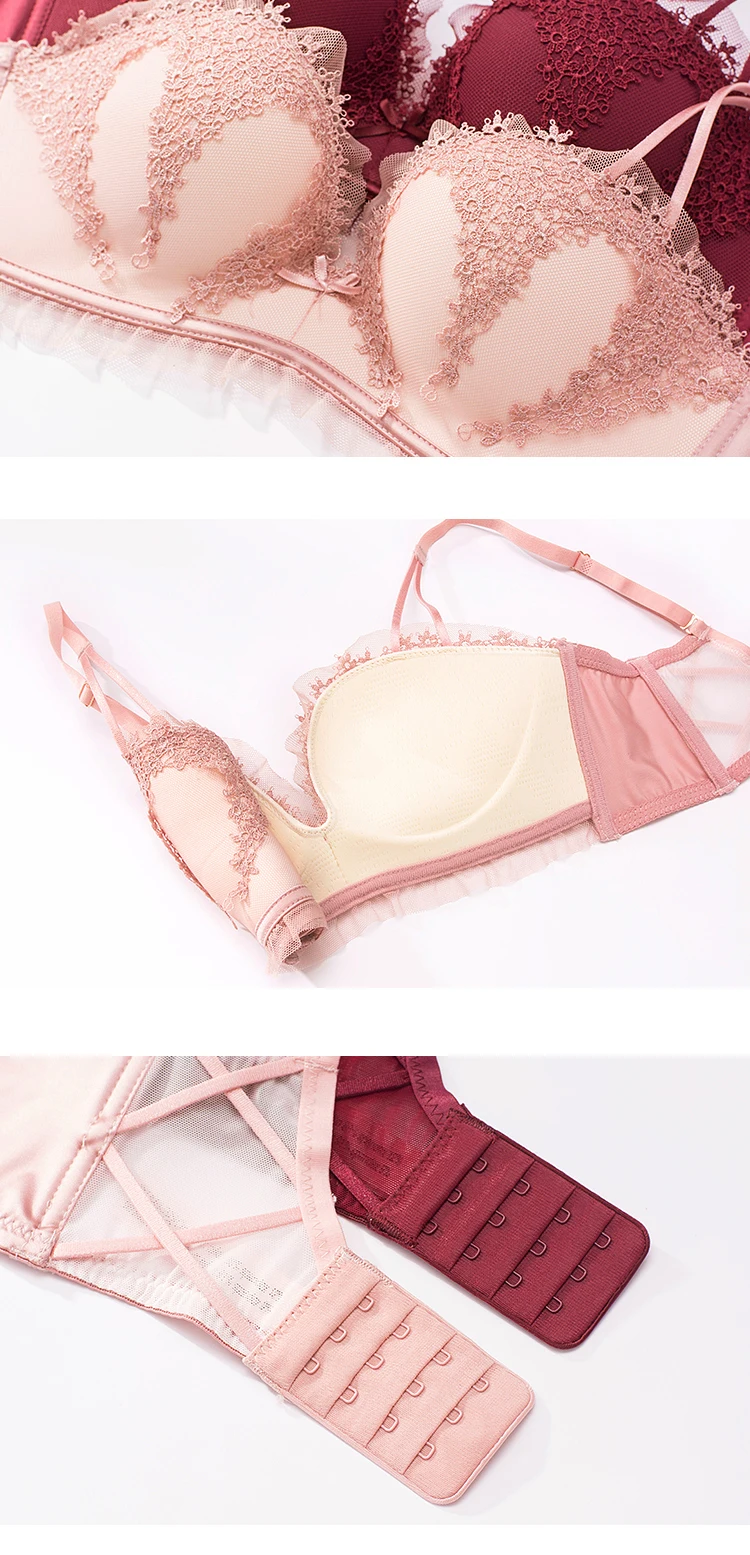 Roseheart, женские модные красные розовые сексуальные комплекты нижнего белья, бюстгальтеры с подкладкой, комплекты беспроводного бюстгальтера, хлопковые трусики, женское нижнее белье, набор A B