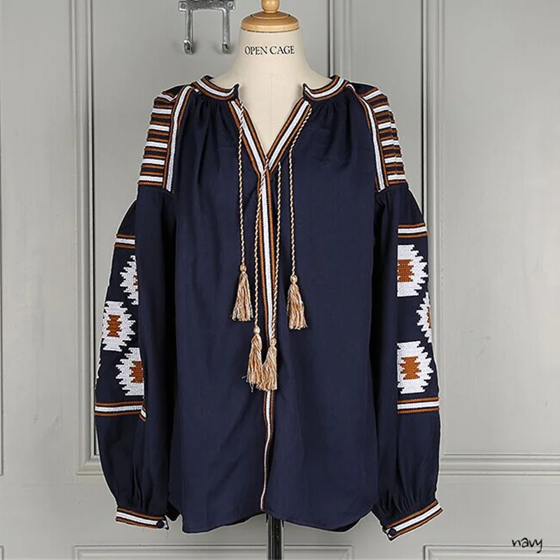 Белые блузки в богемном стиле топ лето 2020 новый узор элегантные с вышивкой рукав