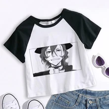 자르기 탑 만화 T 셔츠 Anime Bungou Stray Dogs Chuuya Nakahara Dazai 오사무 여성 탑 T 셔츠 여름 의류 Camiseta Streetwear