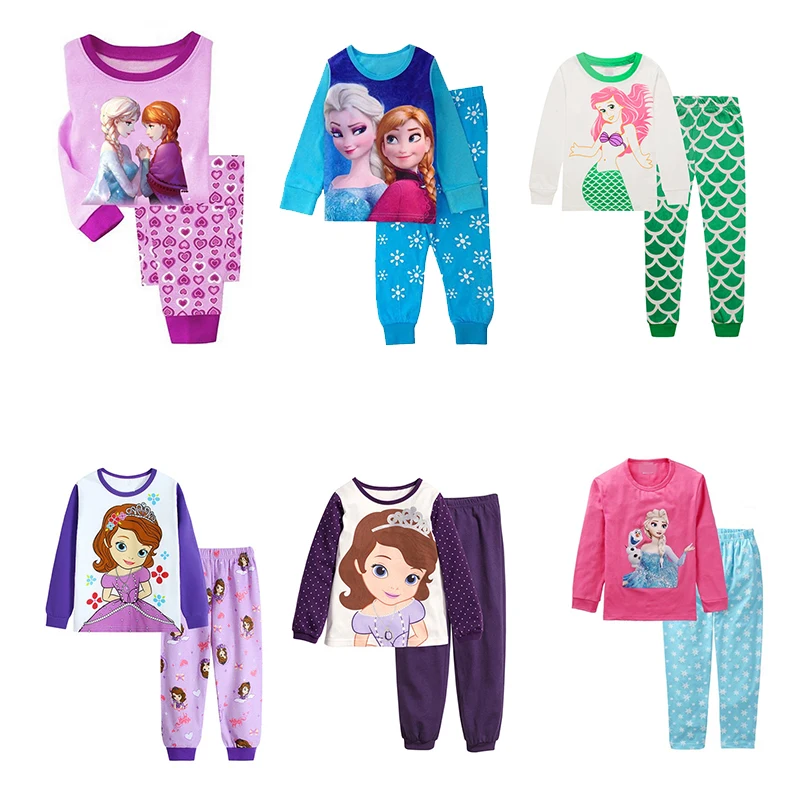 Minnie Mickey Cartoon Pajamas For Baby Girls Cute Elsa Anna T shirt+ Pant 2PCS Pajama Sets Casual Kids Girl Sleepwear Outfits