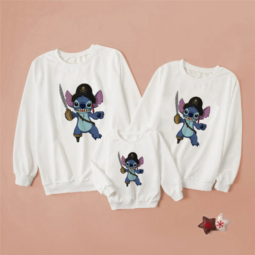 

Stitch Cosplay Pirates of the Caribbean Printing Family Sweatshirt Comfy White Disney Dropship Hot Selling Parent Child Pullover