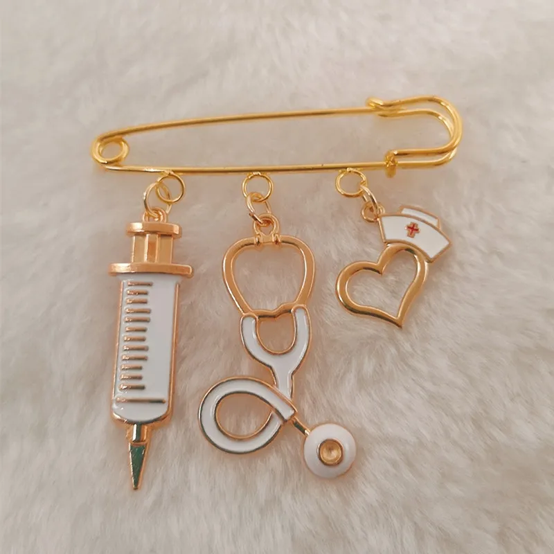 Для мужчин и wo использования Золотой эмаль шприц брошь в виде стетоскопа