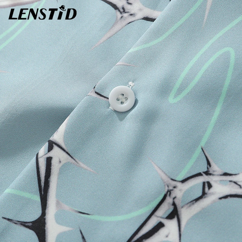 LENSTID Мужская гавайская рубашка с принтом в стиле хип-хоп уличная пляжная Harajuku