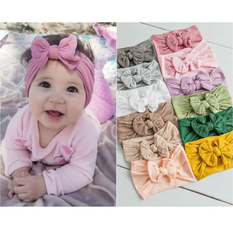 

3pcs/Set New Solid Nylon baby Headband Bow Hair bands For Cute Kids Girls Hair Girls Turban Hairband For Children Soft Cotton