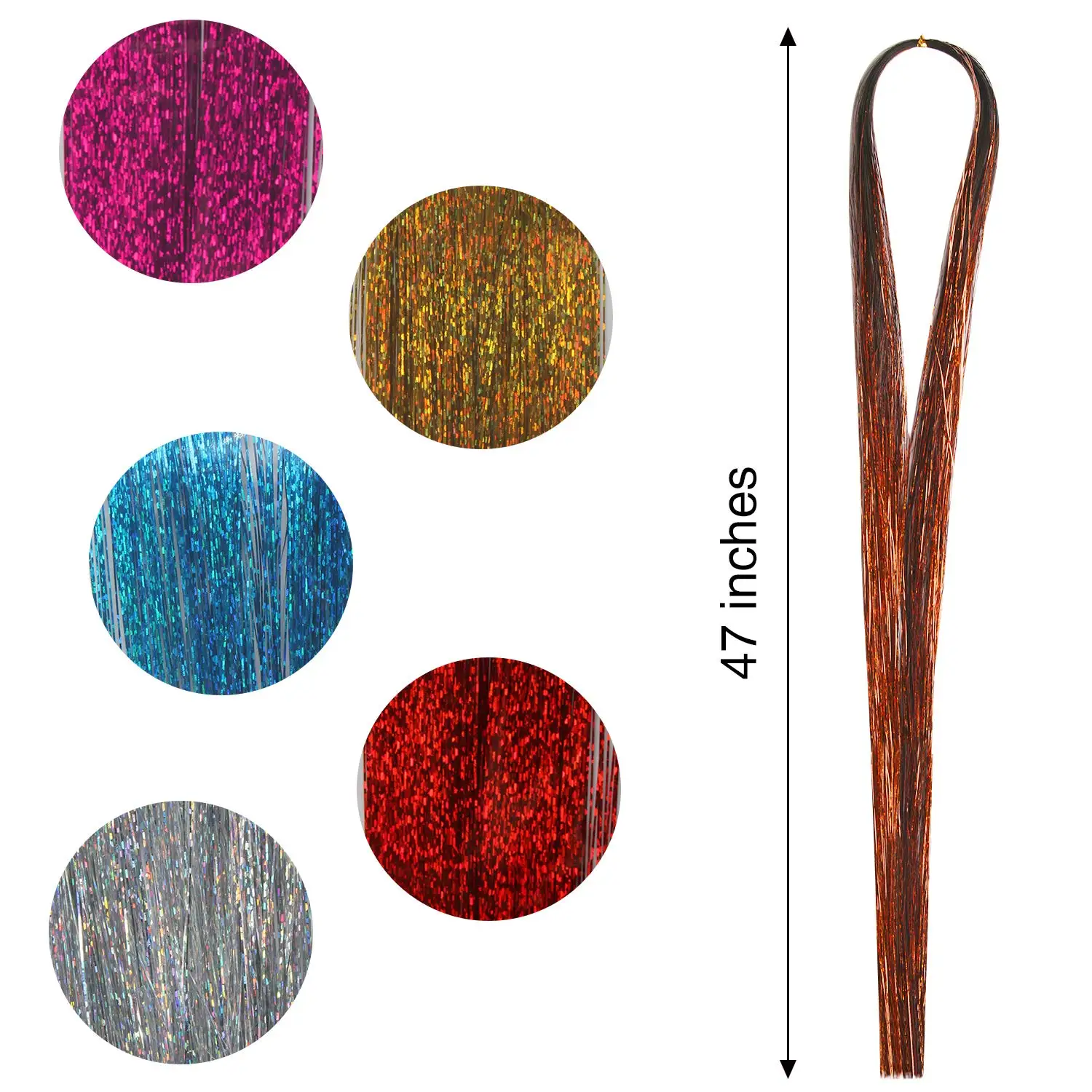 Tinsel Hair 12 Colors 2400 Strands Extensions for Women Girls 47 Inches with Tools Braiding Sparkle Shiny | Красота и здоровье