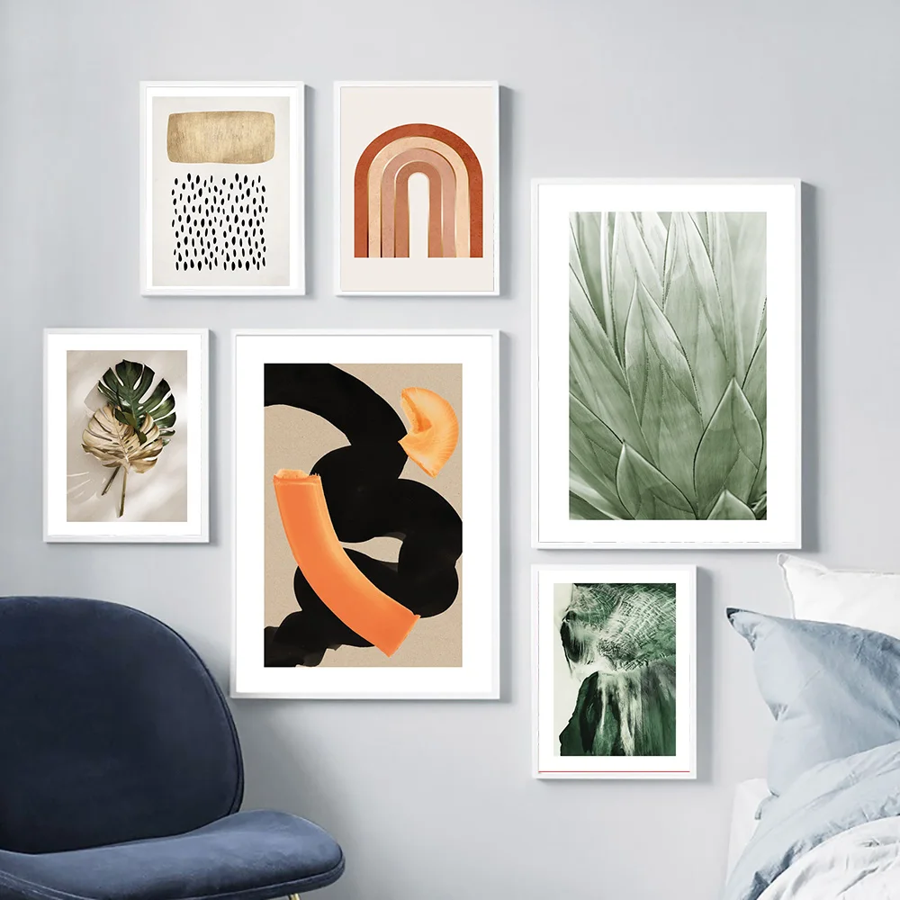

Green Leaves Plant Paintings Abstract Canvas Posters and Prints Arch Geometry Poster Wall Art Painting Home Decor
