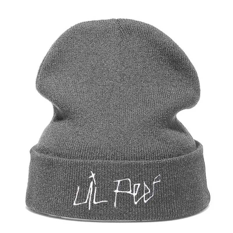 Lil Peep Beanie с вышивкой xxxtentacion Love lil. peep Мужская и женская вязаная шапка вязанные шапочки Skullies теплая зимняя унисекс Лыжная хип-хоп шапка - Цвет: grey White