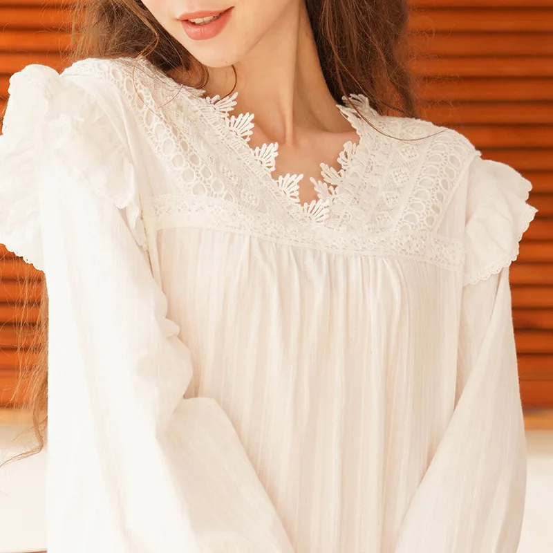 

Korean Princess Pajamas For Women Lace V Neck Ruffles Hem Sleepwear Nightwear Elegant Leisure Home Wear Clthes Nighty For Lady
