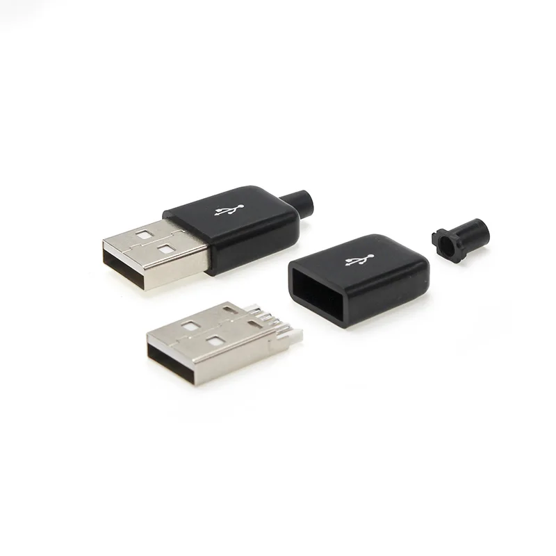 

Штекерный разъем USB 2,0 типа «сделай сам», 4-контактный изогнутый разъем, Черный Белый пластиковый корпус, микро USB разъем, хвостовой разъем