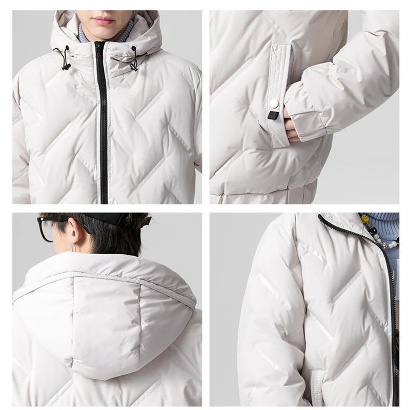 

BOLUBAO Brand Men Trend Down Jacket High Street Men Winter Casual White Duck Down Coats Solid Color Hooded Down Jackets Male