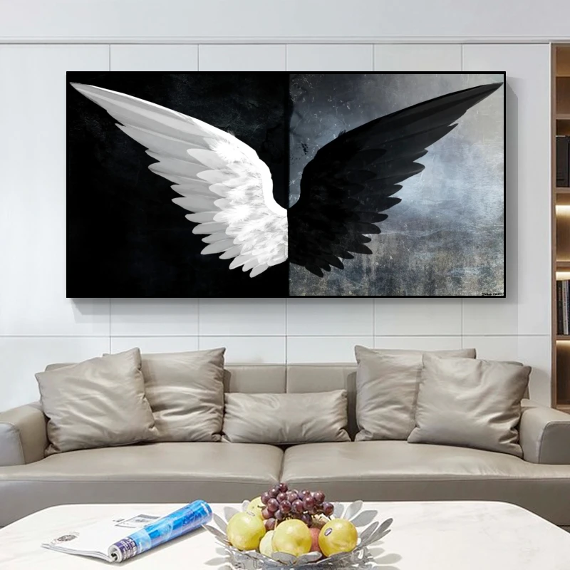 Черно белого цвета с крыльями ангела из плотной ткани художественные плакаты и