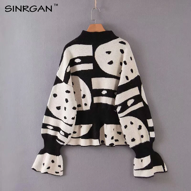 SINRGAN черные и белые пуловеры с геометрическим рисунком художественный дизайн