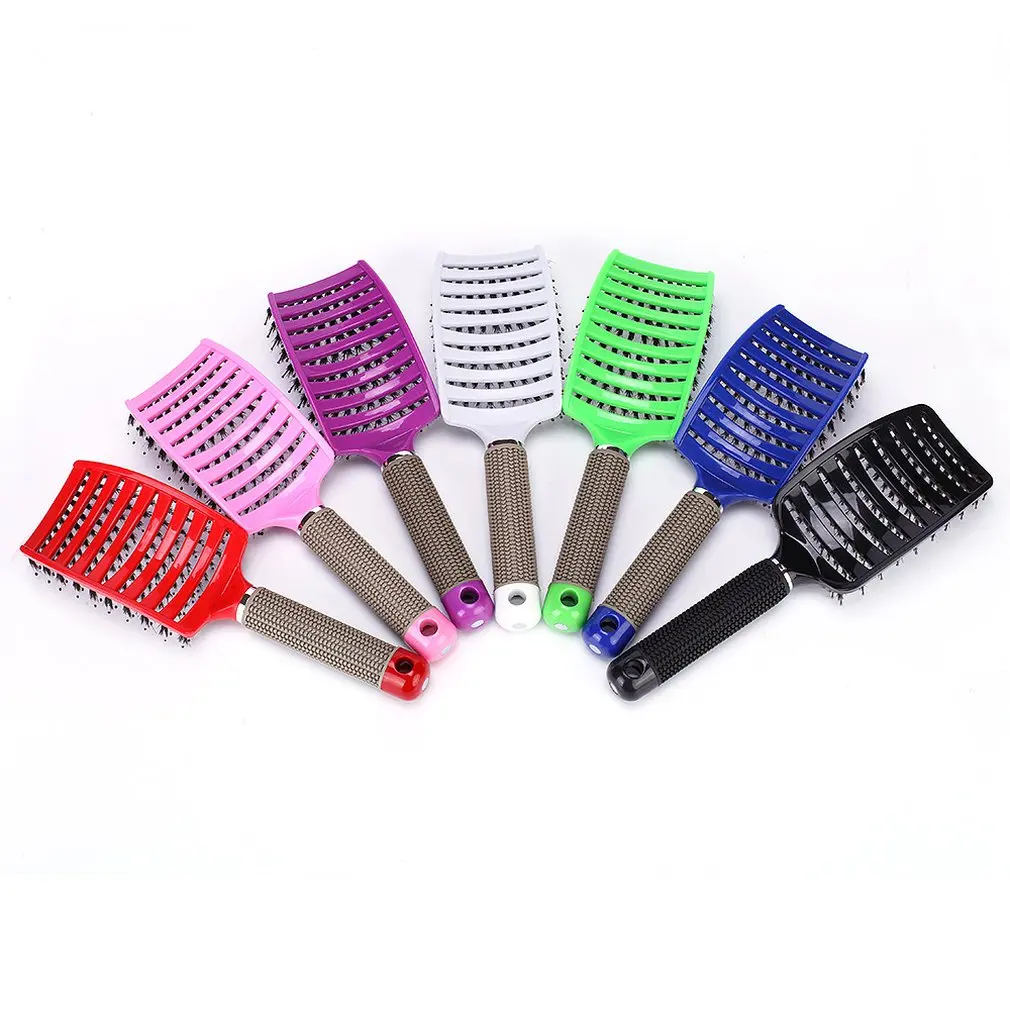 

Wild Boar Bristles Fluffy Shape Non-slip Plastic Large Curved Massage Comb Hairbrush Wet Curly Salon Hairdressing Styling Tools